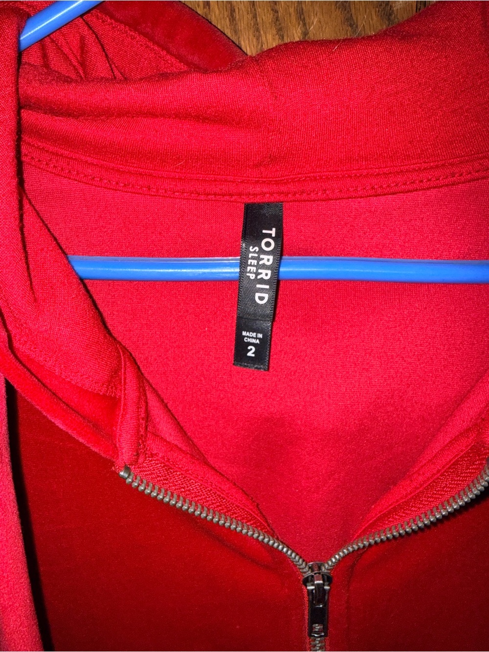 Torrid sleep Bright Red Velour Zip-Up Hoodie - Picture 2 of 3